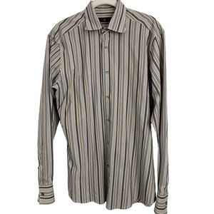 Men’s Zegna stripe button shirt size 16 Neck Medium Spring Lightweight 6545